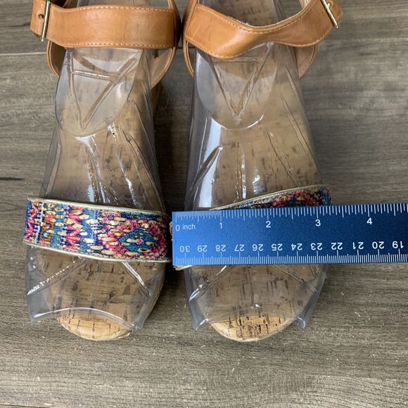 American Eagle Womens Sandals Size 6 Ankle Strap Wedge Heels Open Toe Brown - Picture 3 of 10